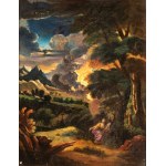 Pieter Mulier detto il Cavalier Tempesta (ambito di) (Haarlem 1637 - Milano 1701), a) Landscape with a Male Figure in a Melancholic Pose; b) Landscape with a Female Figure. Pair of paintings