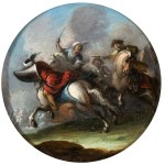 Antonio Maria Marini (cerchia di) (Venezia 1668 - 1725), a) Equestrian clash between two Turks and a Christian; b) Equestrian clash between two Christians and a Turk. Pair of paintings
