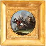 Antonio Maria Marini (cerchia di) (Venezia 1668 - 1725), a) Equestrian clash between two Turks and a Christian; b) Equestrian clash between two Christians and a Turk. Pair of paintings