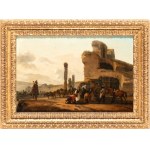 Claude Michel Hamon Duplessis (Attivo a Vesailles 1770 ca. - 1799 ca.), Landscape with cavalry at rest near ruins