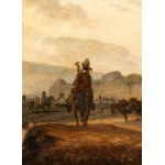 Claude Michel Hamon Duplessis (Attivo a Vesailles 1770 ca. - 1799 ca.), Landscape with cavalry at rest near ruins