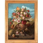 Artista attivo a Napoli, Still life of flowers and fruits in a garden