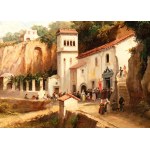 Giacinto Gigante (attribuito a) (Napoli 1806 - 1876), Landscape with the Sanctuary of the Avvocatella in Cava dei Tirreni