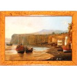 Giacinto Gigante (attribuito a) (Napoli 1806 - 1876), a) Coastal view with boats and a fishing village; b) Coastal view with cliffs and a landing place. A pair of paintings