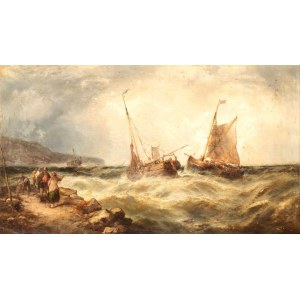 James Burrell Smith (Londra 1822 - 1897), Stormy seascape with boats