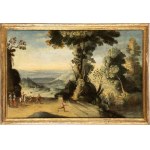 Artista fiammingo, XVIII secolo, Landscape with ambush of brigands