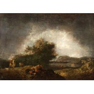 Artista olandese, XIX secolo, Landscape with water and figures
