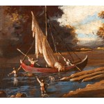 Artista italiano, XIX secolo, a) Landscape with a cavalry battle near a landing place; b) Landscape with a cavalry battle beneath the walls of a castle. Pair of paintings