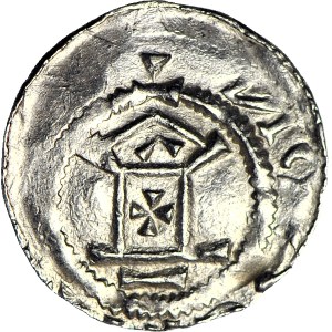 Germany, Otto III, 983–1002, denarius with a shrine, surrounded by spheres around a cross