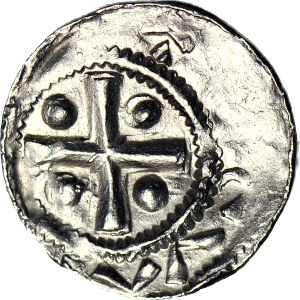 Germany, Otto III, 983–1002, denarius with a shrine, surrounded by spheres around a cross