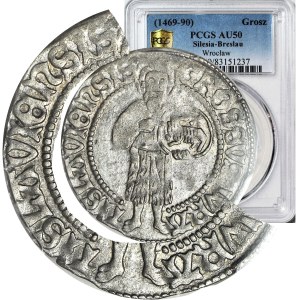 R-, Silesia, Maciej I Korwin 1469–1490, Grosz, THE FIRST grosz bearing the inscription WROCŁAW