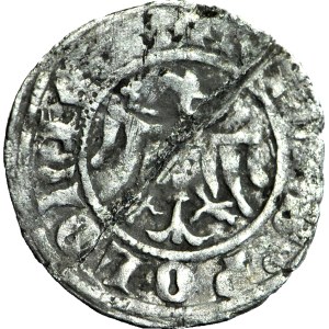 RR-, Casimir III the Great 1333–1370, Large Kwartnik (Half-Groschen), Kraków, small figure of the ruler, RARE
