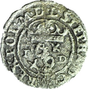 Stefan Batory, Szeląg 1586, Olkusz, N-H przy herbach