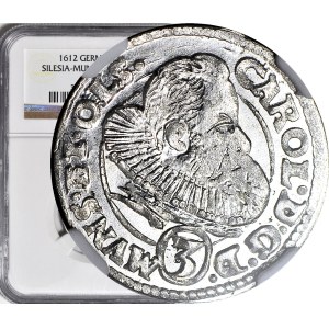 Silesia, Duchy of Oleśnica, Charles II, 3 kreuzer, 1612, Oleśnica, fan-shaped collar, excellent condition