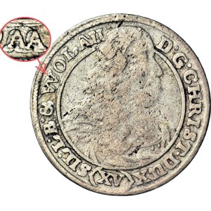 RRR-, Silesia, Chrystian Wołowski, 15 kreuzers 1663, Brzeg, With the letter A stamped on it! UNCATALOGED!