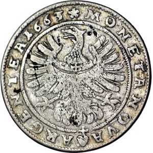 RRR-, Silesia, Chrystian Wołowski, 15 kreuzers 1663, Brzeg, With the letter A stamped on it! UNCATALOGED!