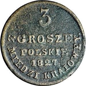 Kingdom of Poland, 3 grosze, 1827 IB, made of domestic copper,