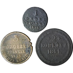 Regno di Polonia, Set da 3 pezzi - 3 groszy 1826, 1 grosz 1816, 2 kopejki 1861 BM