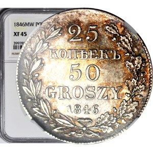 Russian Partition, Nicholas, 50 groszy = 25 kopecks, 1846 MW, beautiful
