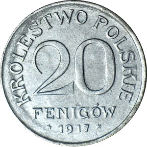 Kingdom of Poland, 20 pfennigs, 1917 FF, beautiful