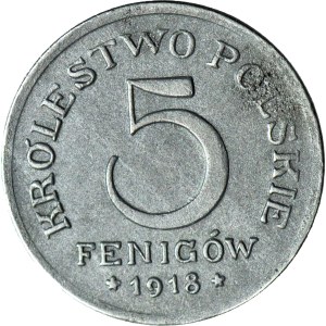 Kingdom of Poland, 5 pfennigs, 1918 FF, beautiful