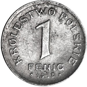 Królestwo Polskie, 1 fenig 1918 FF, stempel 1917- mała data R3