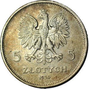 RRR – 5 zlotych, 1930, HYBRID, obverse: DEEP BANNER