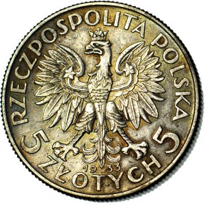 5 zlotých 1933, hlava, mincovna