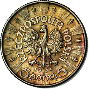 5 zlotych, 1934, Piłsudski, official eagle, beautiful