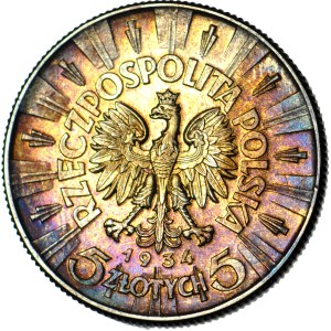 5 zlotych, 1934, Piłsudski, official eagle, mint condition, beautiful