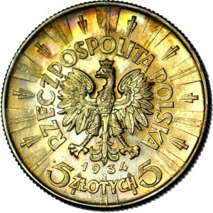 5 zlotych, 1934, Piłsudski, official eagle, mint condition, beautiful