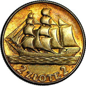 2 zlote, 1936, Sailing Ship, mint condition, beautiful patina