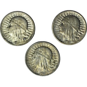 2 zlote, 1933, Head, set of 3
