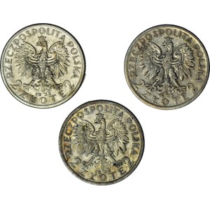 2 zlote, 1933, Head, set of 3
