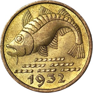 Freistadt Danzig, 10 Pfennig 1932, Kabeljau, Münzprägezeichen