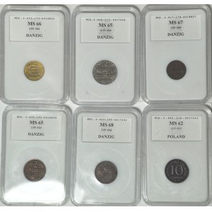 Free City of Gdańsk, 1, 2, 5, and 10 pfennigs, set of 6
