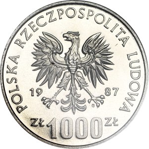 1,000 zlotys, 1987, Casimir III the Great – half-length portrait, NICKEL PROOF