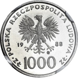 1 000 zlotys, 1988, Jean-Paul II, Pontificat, ÉPREUVE, NICKEL