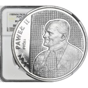 2,000 zlotys, 1989, John Paul II, Checkered Pattern, Gold Proof, Nickel