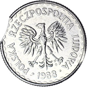 R-, 1 zloty, 1987, DESTRUKT, coin blank cutting error, mint