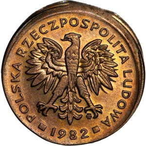 R- 2 złote 1982, podwójny DESTRUKT, niecentryczne bicie, końcówka blachy