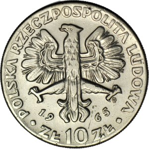 RR-, 10 zlotych, 1965, Seven Centuries of Warsaw, DESTRUKT, twisted approximately 320 degrees