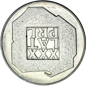 R-, 200 zlotých, 1974, 30 let Polské lidové republiky, rubová strana otočená o 180 stupňů