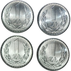 1 zlotý z roku 1976, mincovna, sada 4 ks.