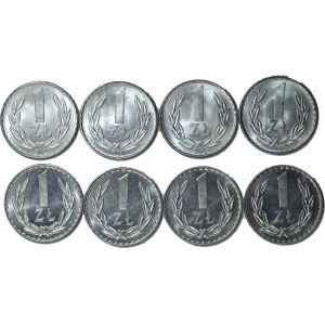1 zlotý z roku 1978 s ražebním znakem a bez ražebního znaku, mincovna, sada 8 ks (4 + 4 ks)