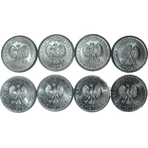 1 zlotý z roku 1978 s ražebním znakem a bez ražebního znaku, mincovna, sada 8 ks (4 + 4 ks)