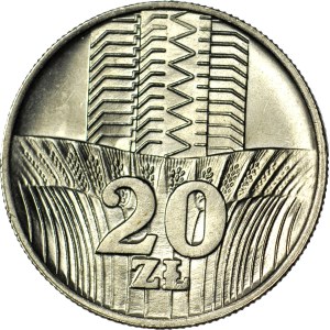 20 zlotych, 1973, skyscraper and ears of grain, mint