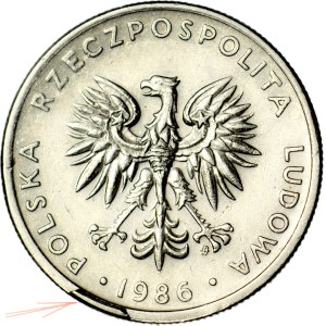 20 zlotych, 1986, DESTRUKT, stamp worn away