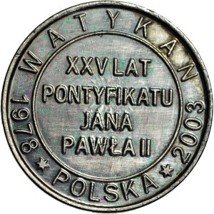 2003 Medal, John Paul II, 25th Anniversary of the Pontificate, Warsaw Mint, silver-plated bronze with patina, rare