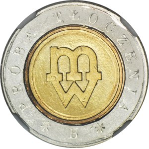 5 zlotych, 1994, Warsaw, TRIAL PRINT, date 1994 under the monogram SAR, mint